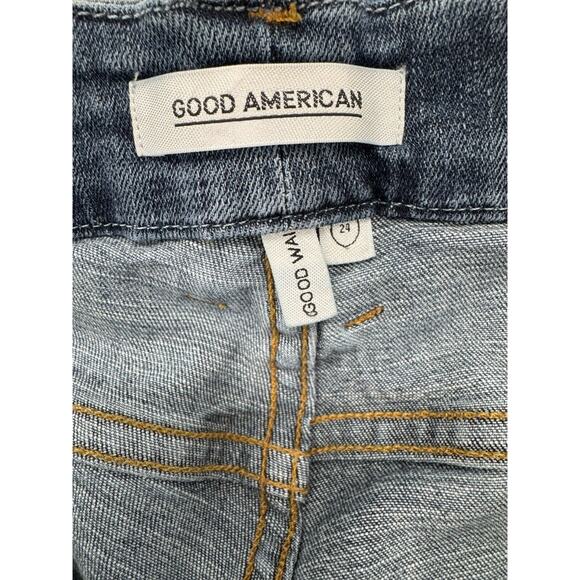 Good American Womens Denim High Rise Distressed Jeans Fly Roll Cuff Size 24 NWOT - Picture 3 of 3